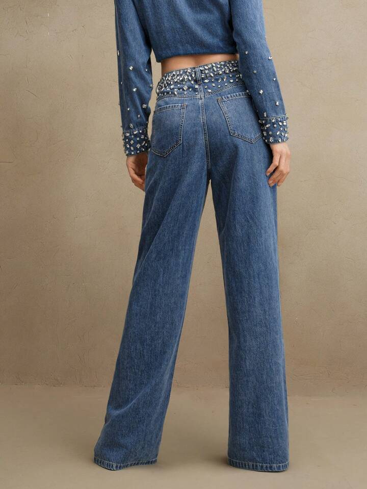 Midnight Dazzle Band - Rhinestone Embellished Wide Leg Jeans