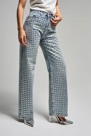 Silver Storm - Studded Wide Leg Jeans