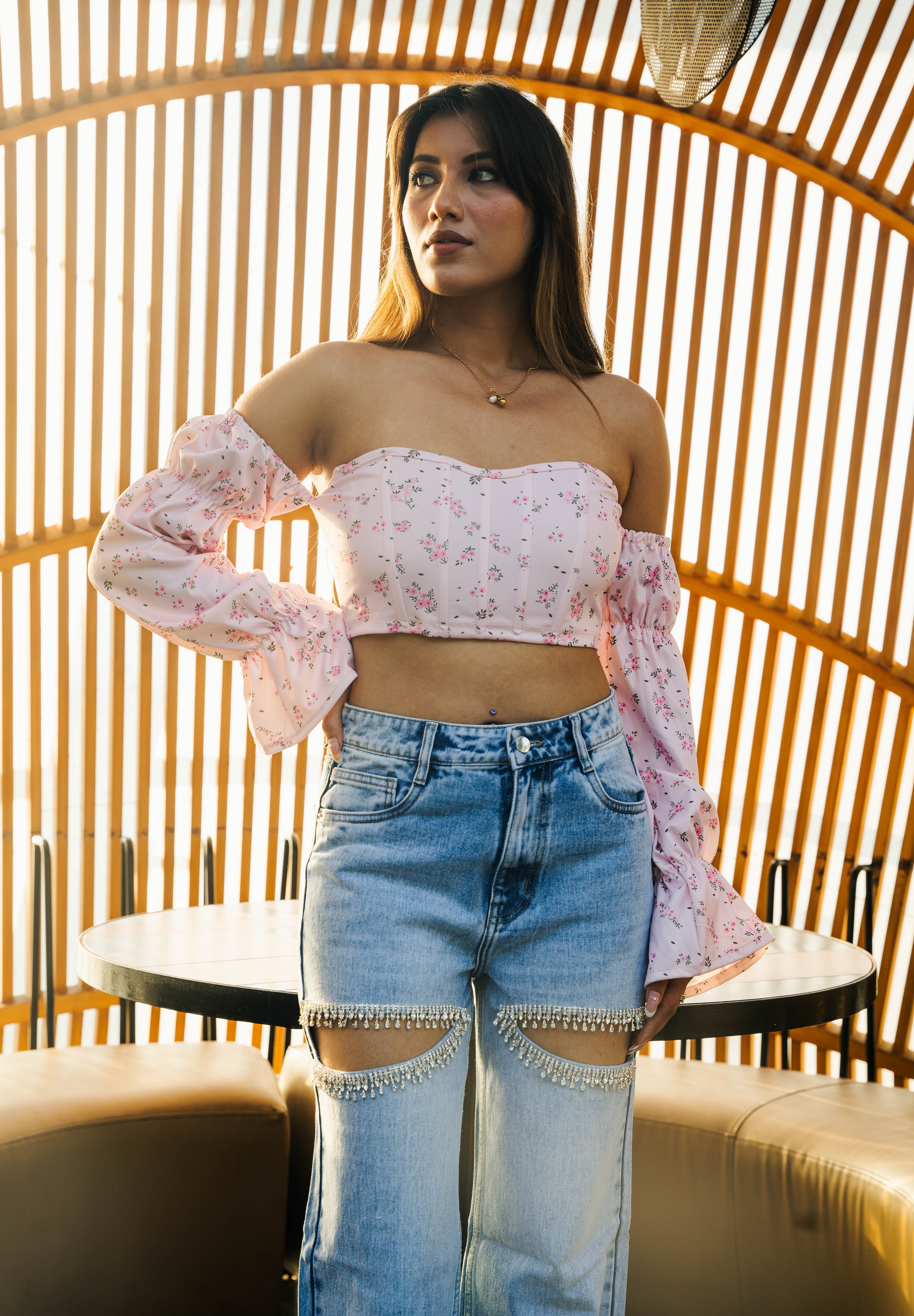 Amelia- Rhinestone Embellished Cut Out Jeans