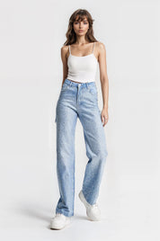 Cosmic Chaos - Rhinestone Embellished Wide Leg Jeans