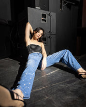 Shiny Side Up - Studded Wide Leg Jeans