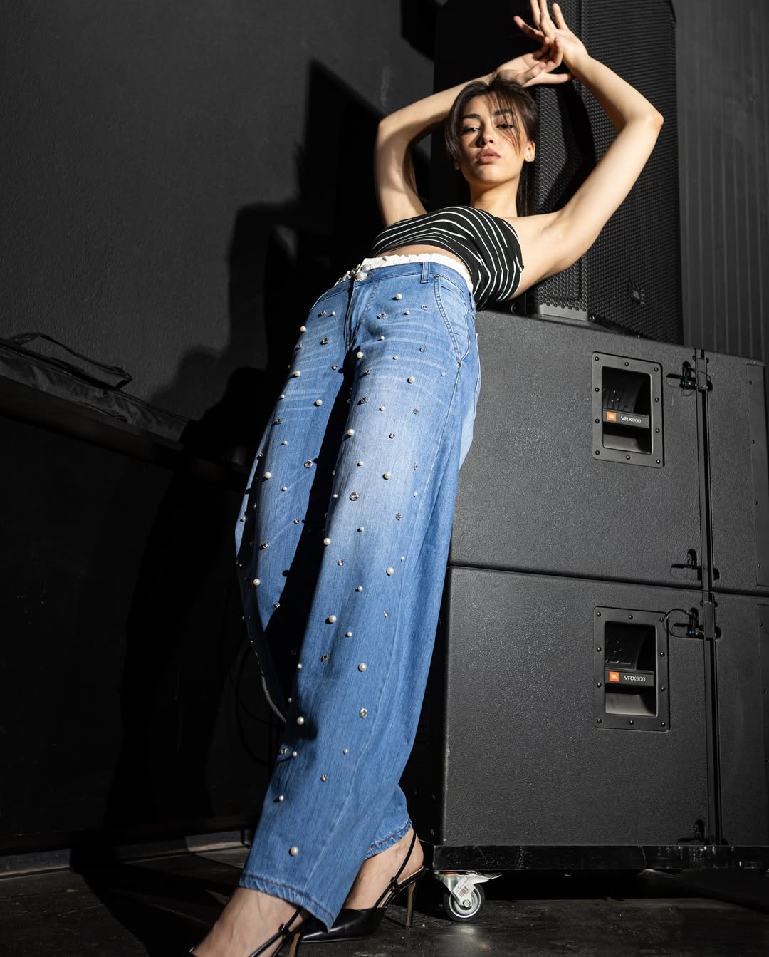 Shiny Side Up - Studded Wide Leg Jeans