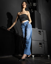 Shiny Side Up - Studded Wide Leg Jeans