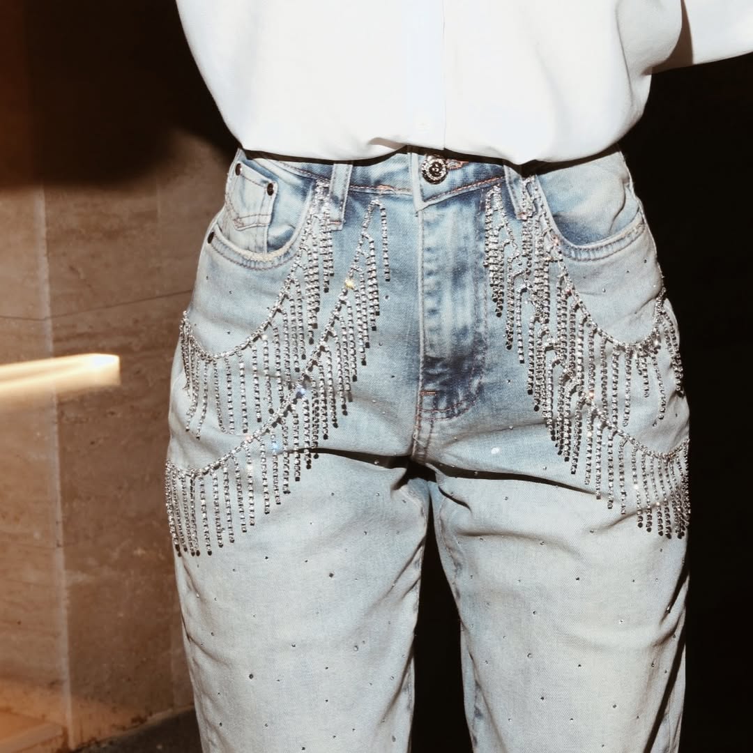 Fringe Fever- Rhinestone Wide Leg Jeans