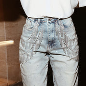 Fringe Fever- Rhinestone Wide Leg Jeans