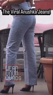 Anoushka - Rhinestone Pearl Beaded Wide Leg Jeans
