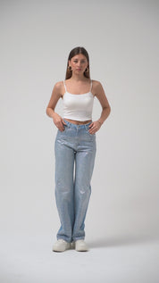 Cosmic Chaos - Rhinestone Embellished Wide Leg Jeans