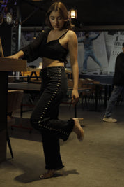 Myra - High Rise Pearl Embellished Wide Leg Jeans