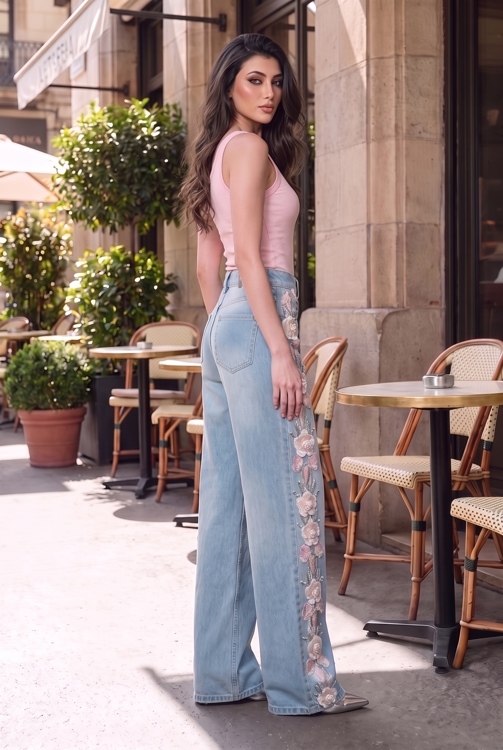 (Limited Edition) Secret Garden - Embellished Lace Jeans - Ice Blue