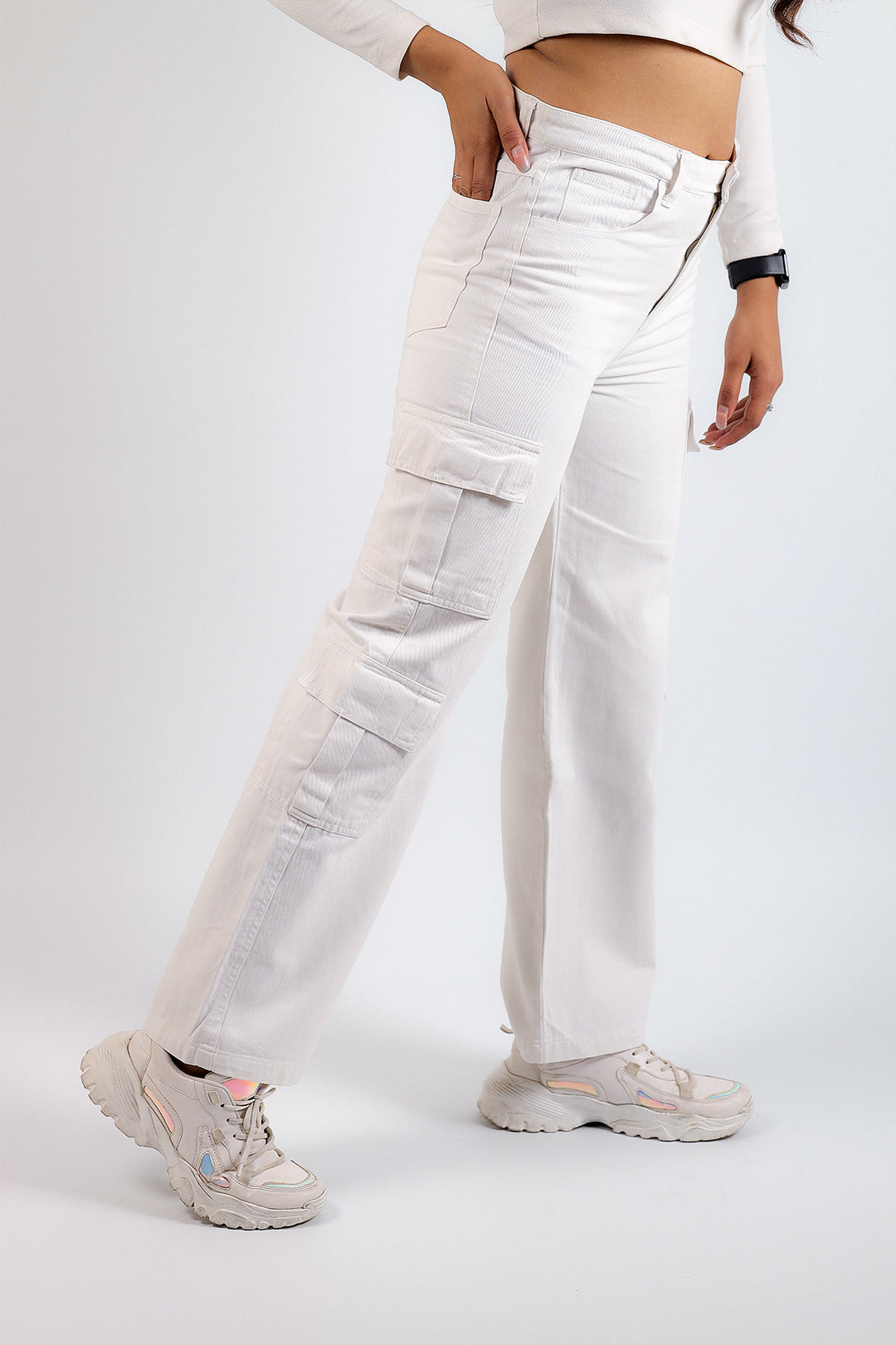Double cargo pants high-rise