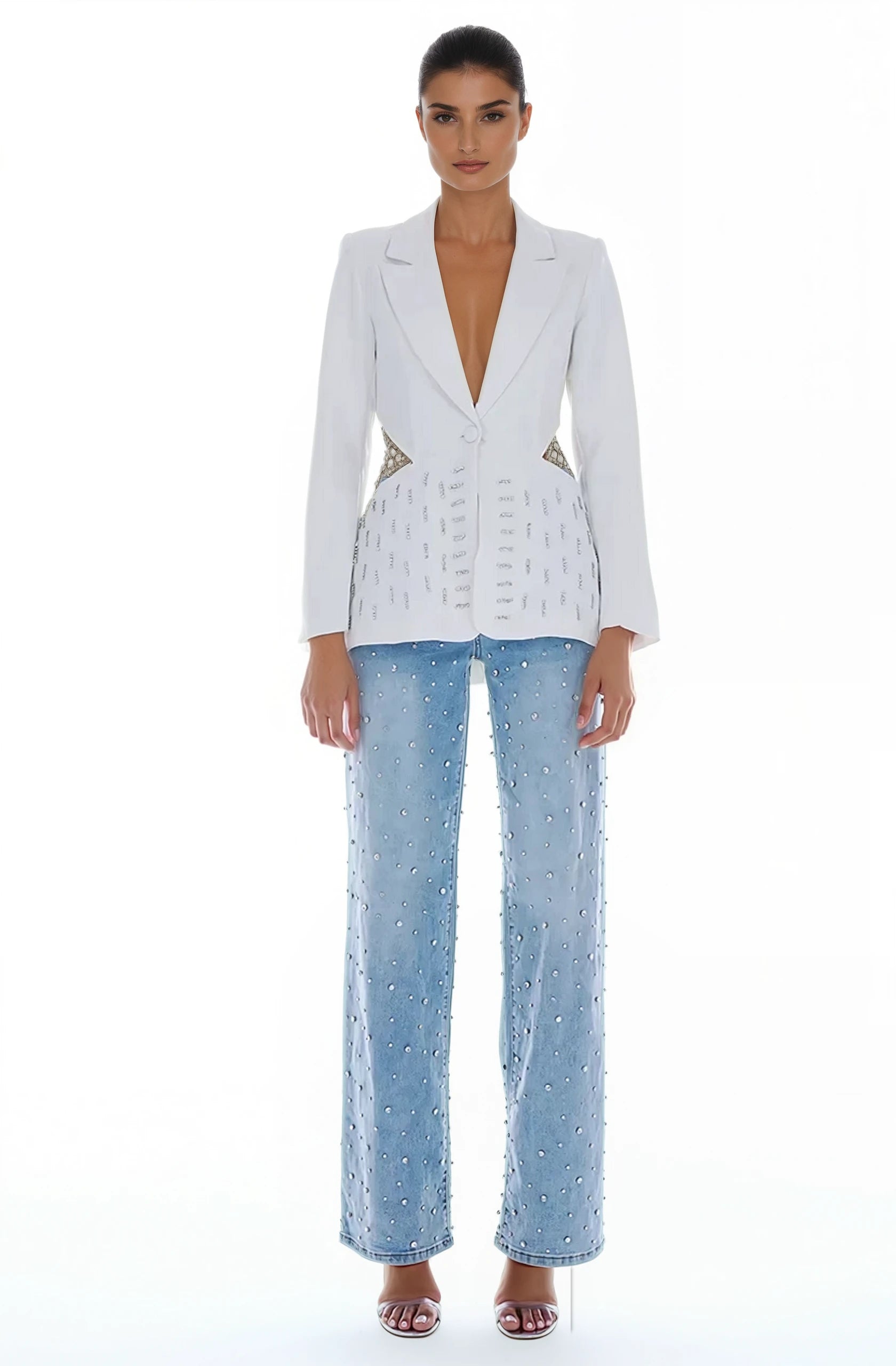Lumière Rhinestone Embellished Wide Leg Jeans