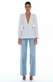 Lumière Rhinestone Embellished Wide Leg Jeans