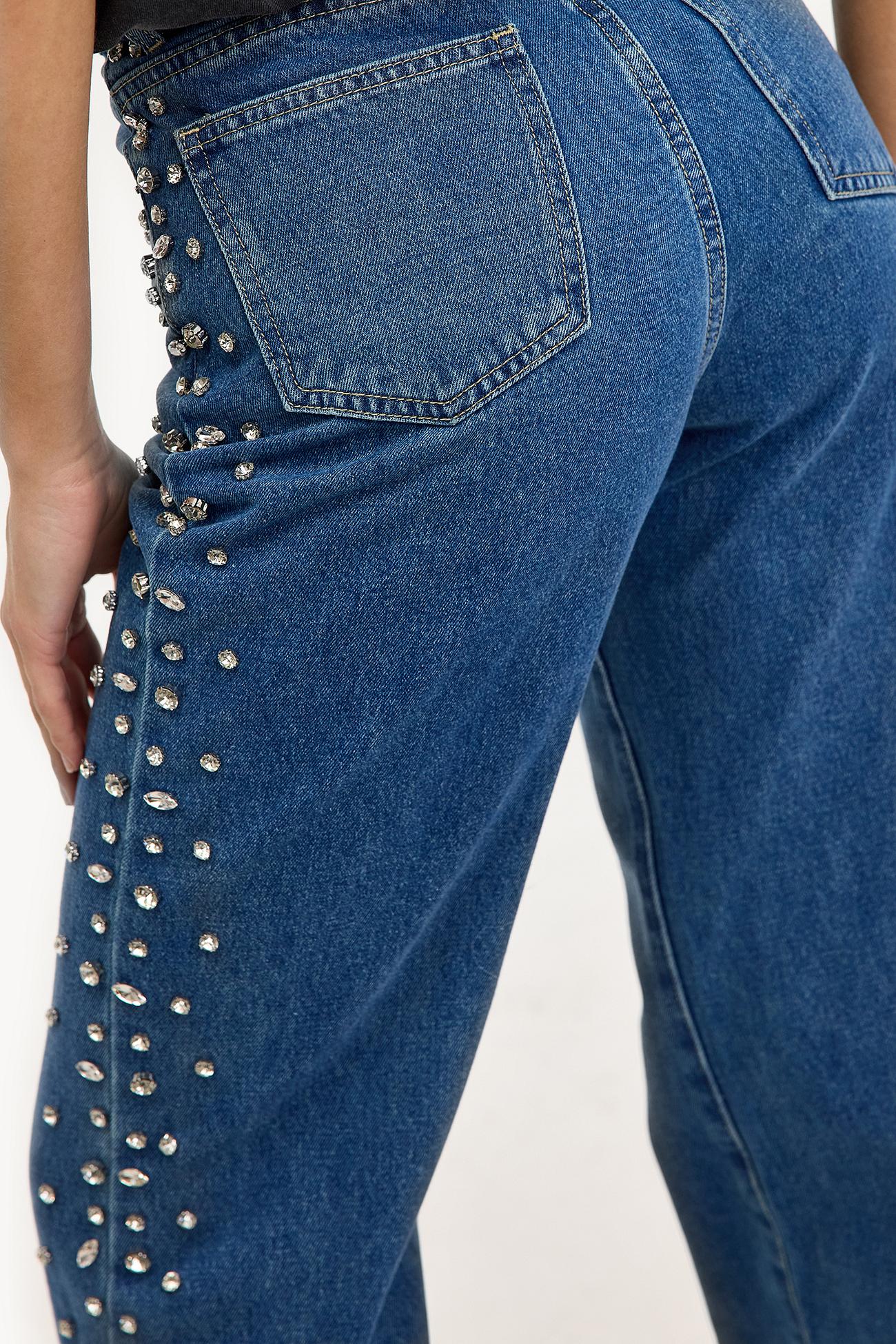 Eclipse - Rhinestone Embellished Wide Leg Jeans - Dark Blue