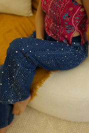 Meher - Rhinestone Embellished Jeans - Dark Blue