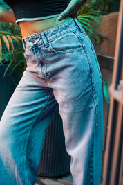 Samantha - Rhinestone Embellished Wide Leg Jeans - Ice Blue