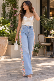 (Limited Edition) Secret Garden - Embellished Lace Jeans - Ice Blue