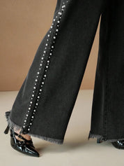 Myra - High Rise Pearl Embellished Wide Leg Jeans