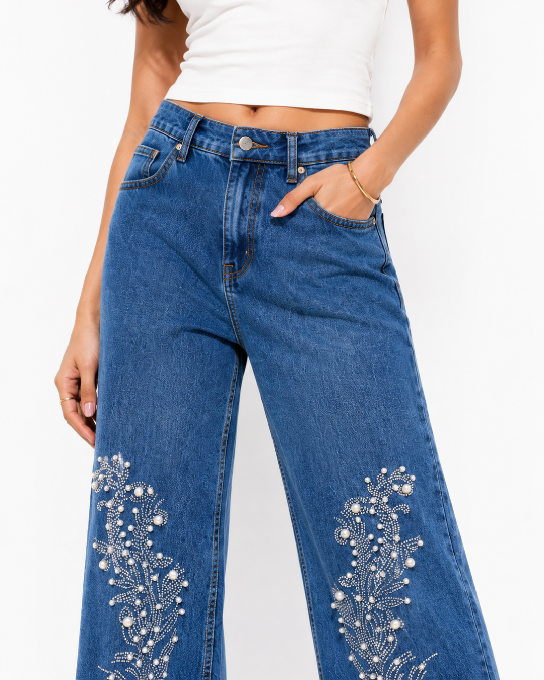 Inara - Rhinestone Embellished Jeans - Dark Blue