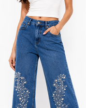 Inara - Rhinestone Embellished Jeans - Dark Blue