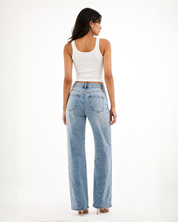 Lumière Rhinestone Embellished Wide Leg Jeans - Ice Blue