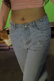 Dazzle Band - Rhinestone Embellished Wide Leg Jeans