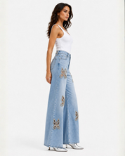 Embellished Butterfly Cut Out Jeans - Nyssa - Ice Blue