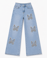 Embellished Butterfly Cut Out Jeans - Nyssa - Ice Blue