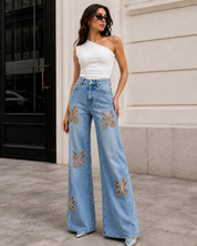 Embellished Butterfly Cut Out Jeans - Nyssa - Ice Blue