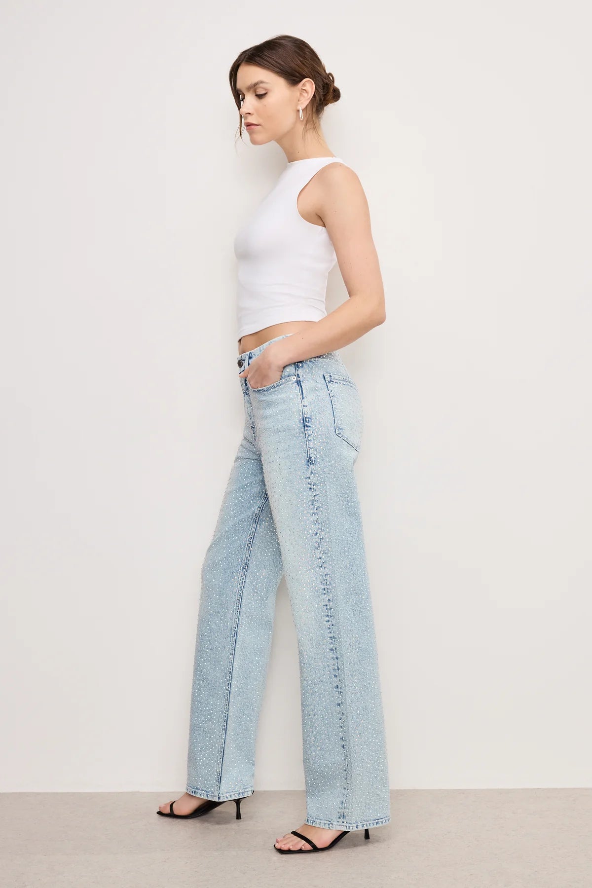 Disco Dust - Rhinestone Embellished Wide Leg Jeans