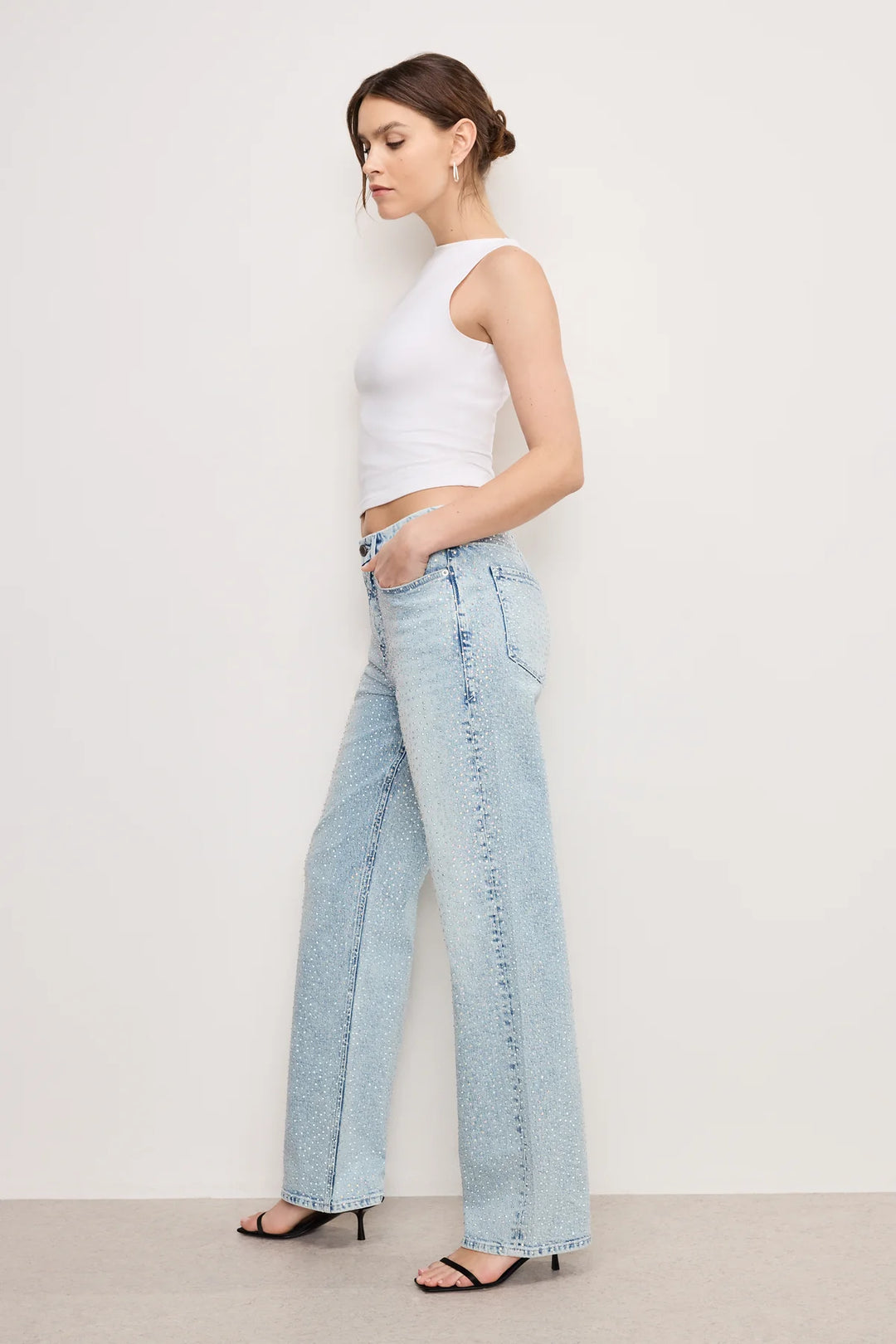 Disco Dust - Rhinestone Embellished Wide Leg Jeans