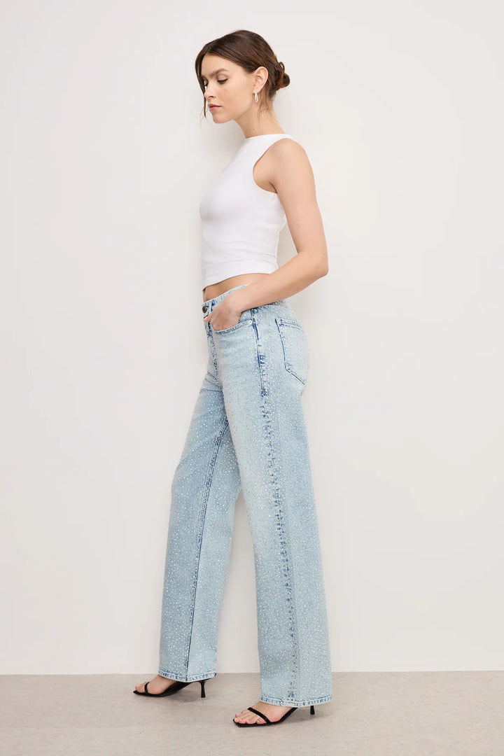 Disco Dust - Rhinestone Embellished Wide Leg Jeans