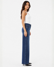 Starline - Rhinestone Embellished Wide Leg Jeans - Dark Blue