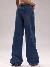 Hailey - Rhinestone Embellished Wide Leg Jeans - Dark Blue