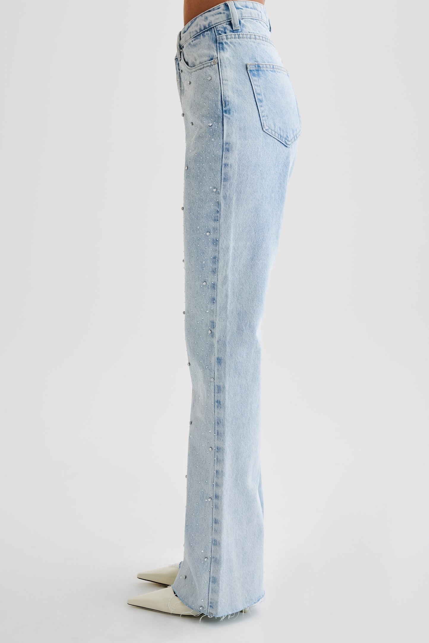 Rhinestone Embellished Wide Leg Jeans - Starlet Sparkle