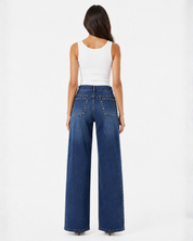 Starline - Rhinestone Embellished Wide Leg Jeans - Dark Blue