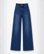 Starline - Rhinestone Embellished Wide Leg Jeans - Dark Blue