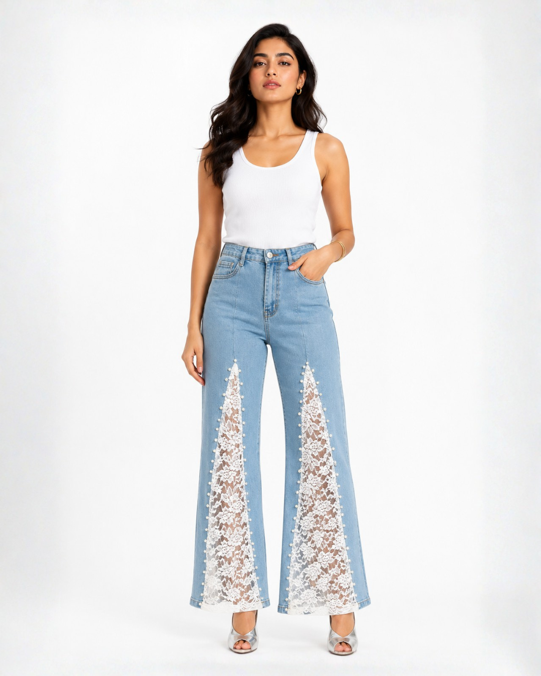 Rumi - Rhinestone Embellished Jeans - Ice Blue