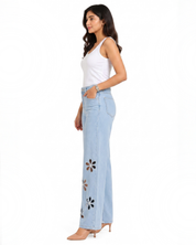 Aster - Rhinestone Embellished Cut Out Jeans - Ice Blue