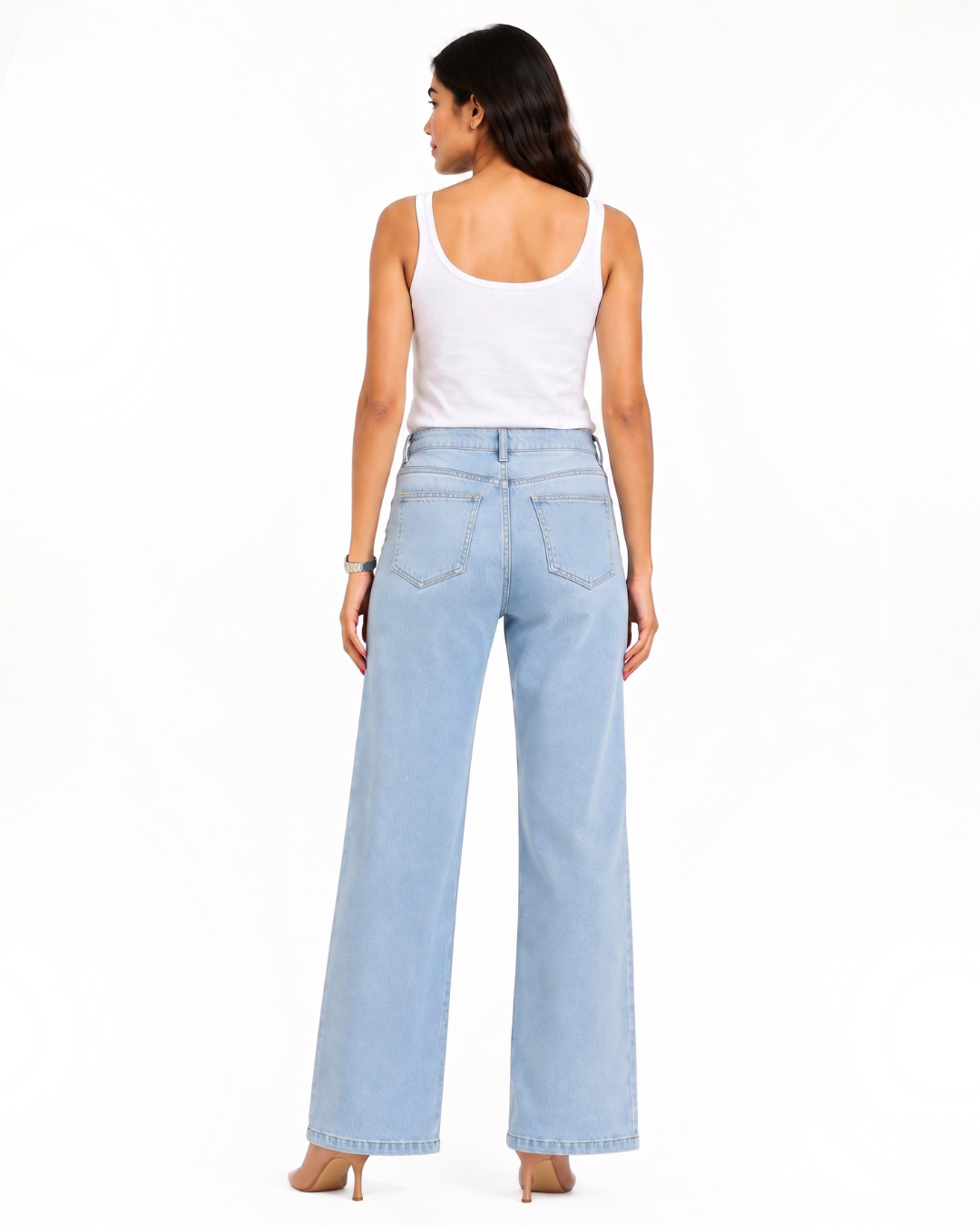 Aster - Rhinestone Embellished Cut Out Jeans - Ice Blue