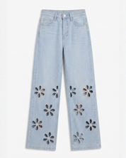 Aster - Rhinestone Embellished Cut Out Jeans - Ice Blue
