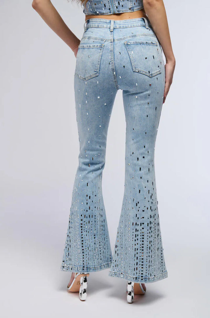 High Rise Embellished Boot Cut Flared Jeans - Popstar Version