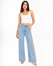 Ira - Rhinestone Embellished Jeans - Ice Blue