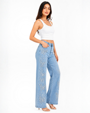 Ira - Rhinestone Embellished Jeans - Ice Blue