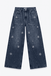 Moonflower - Rhinestone Embellished Jeans - Dark Blue