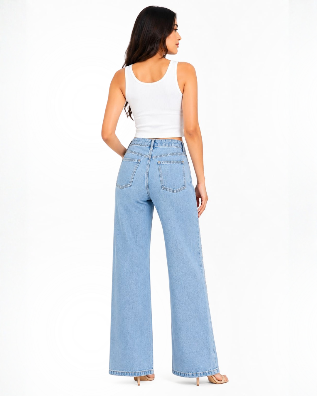 Ira - Rhinestone Embellished Jeans - Ice Blue