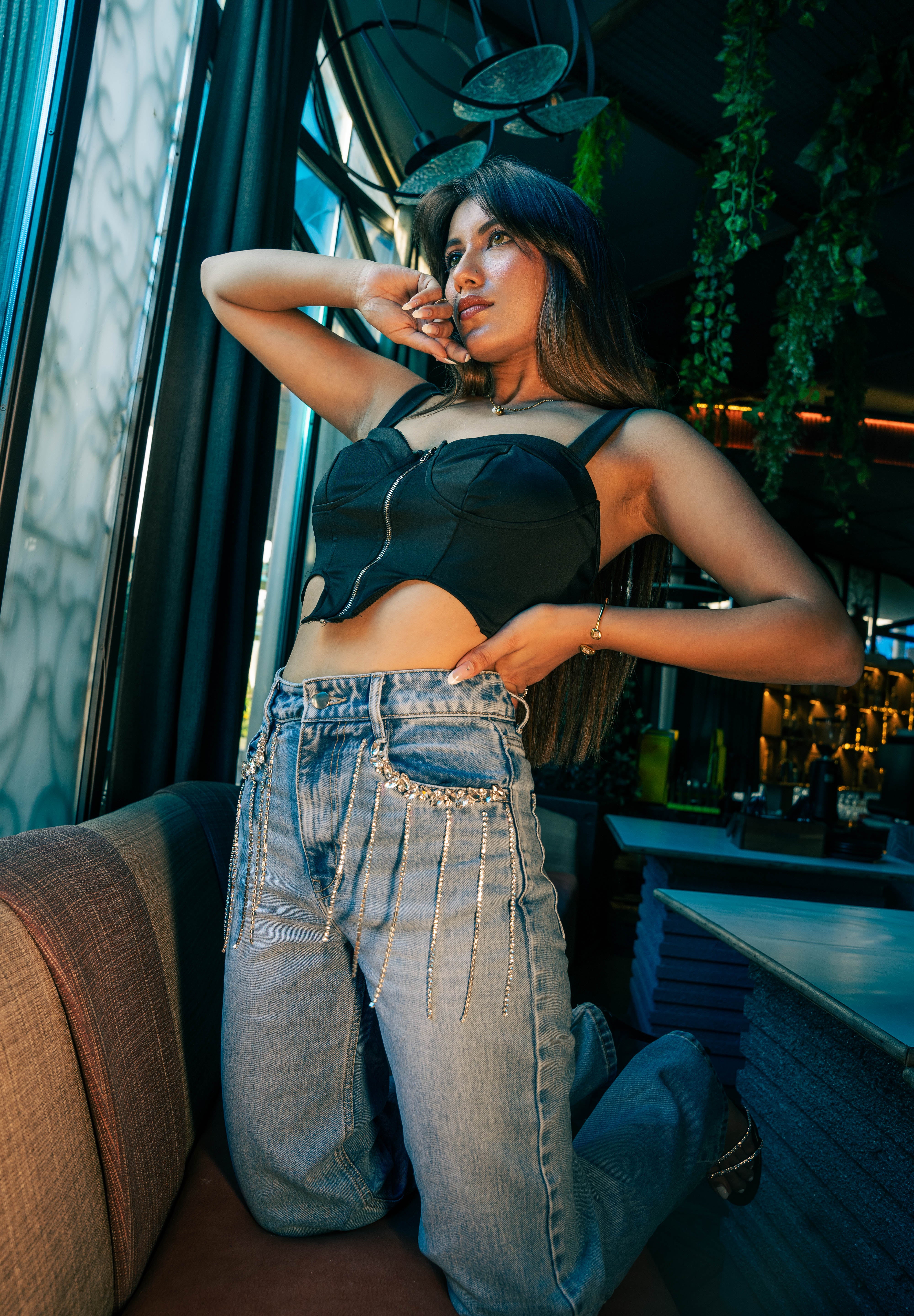 Arabia - Rhinestone Embellished Wide Leg Jeans