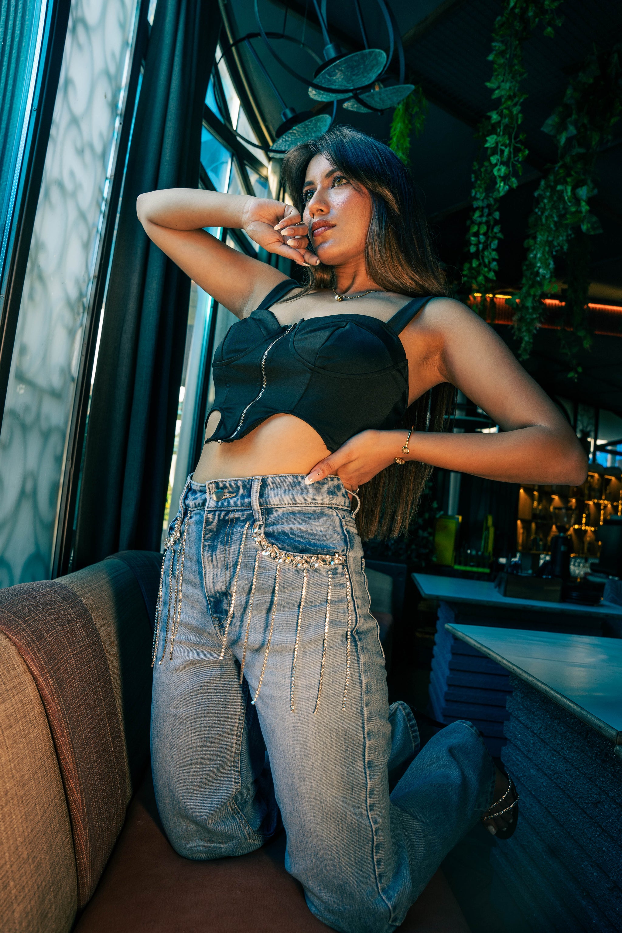 Arabia - Rhinestone Embellished Wide Leg Jeans