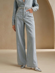 Dazzle Band - Rhinestone Embellished Wide Leg Jeans