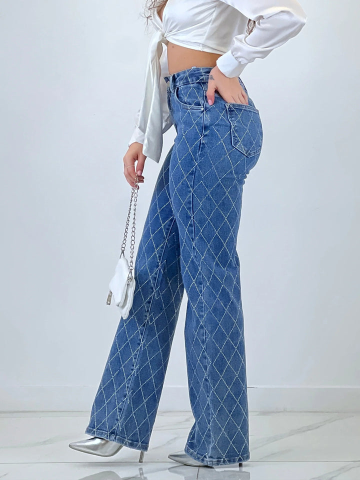 Diamond Daze High Rise Wide Leg Jeans