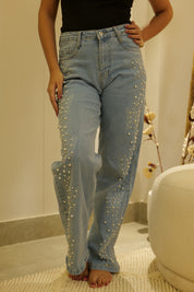 Ira - Rhinestone Embellished Jeans - Ice Blue